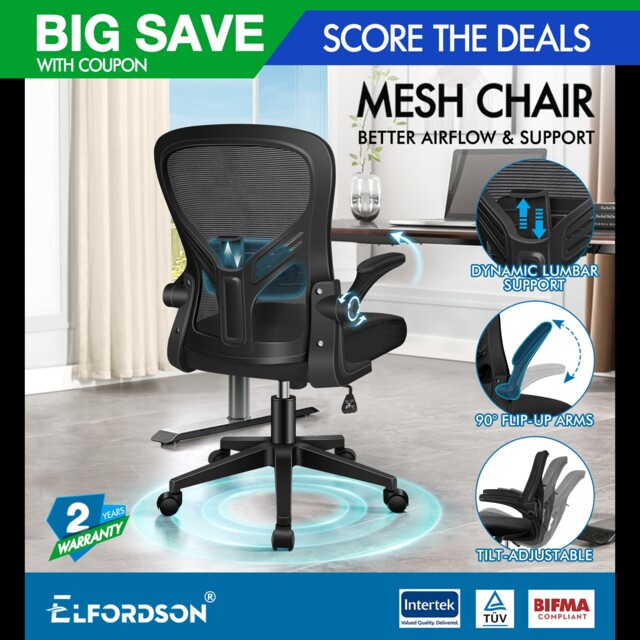 Elfordson Mesh Office Chair Adjustable Lumbar Support Swivel Tilt