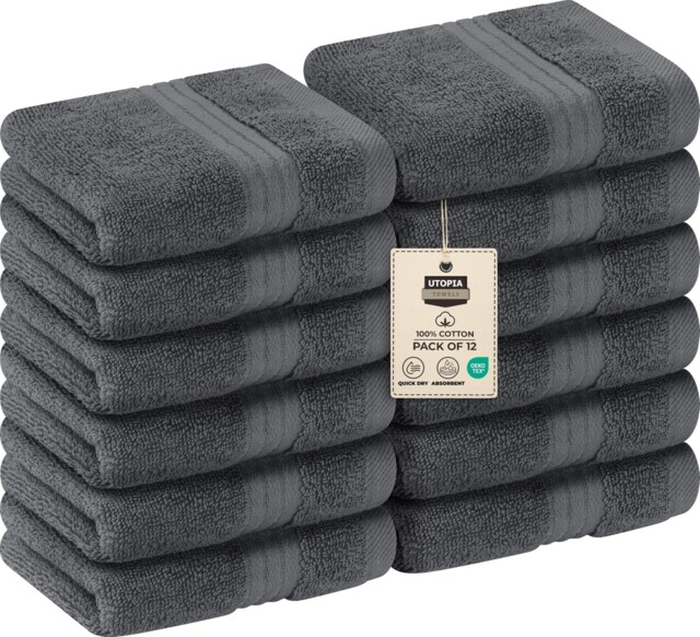 12 Pack Luxury Flannel Face Cloth Set (30 X 30 Cm) 100% Cotton Ring