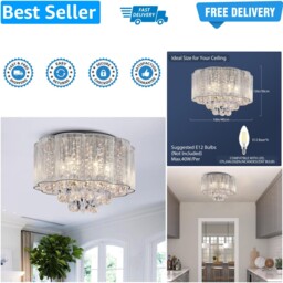 Modern Crystal Raindrop Drum Chandelier Shade Lighting Ceiling Flush