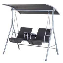 Outsunny 2 Person Covered Patio Swing With Pivot Table & Storage