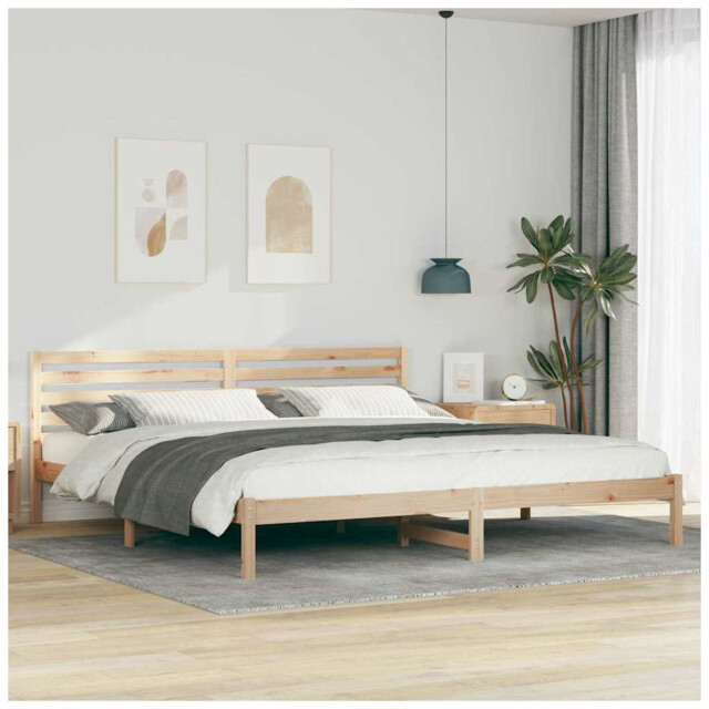 Bed Frame Solid Pine Wood Platform 180x220cm Natural Light Brown