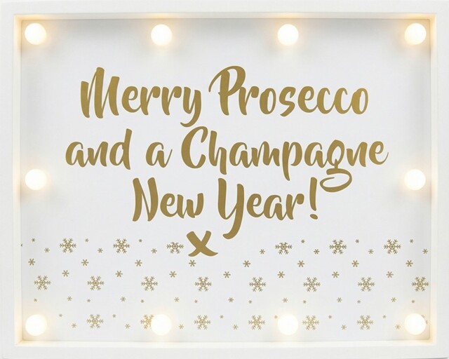 Merry Prosecco & Champagne Year Led Light Up Box Sign Christmas Party