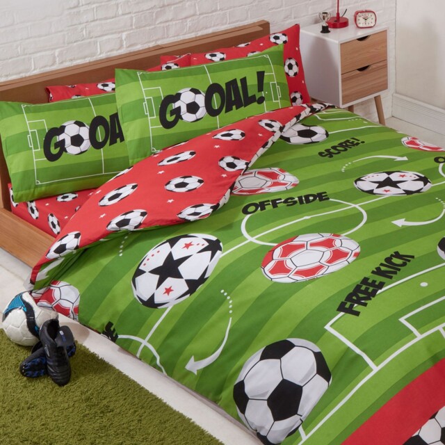 Football Red Double Duvet Cover And Pillowcase Set Children Offside