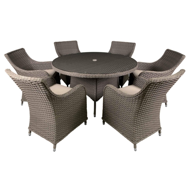 Garden Dining Set, 7-piece, Glass Table Top, Chairs X 5, Chester