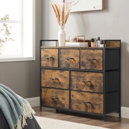 Songmics Chest Of 7 Drawers(28.5d X 98w X 85h Cm), Rustic Brown + Ink