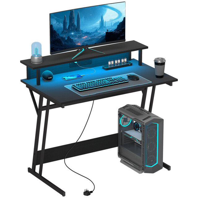 Gaming Desk Black 100x60cm Particleboard & Steel Rgb Led Monitor Stand