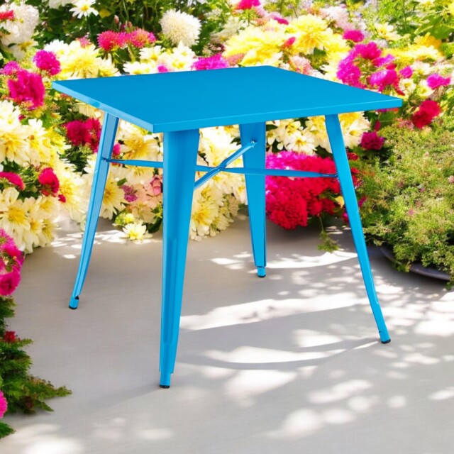 Bar Table Blue Powder-coated Metal 80x80x76cm Outdoor Bistro Patio