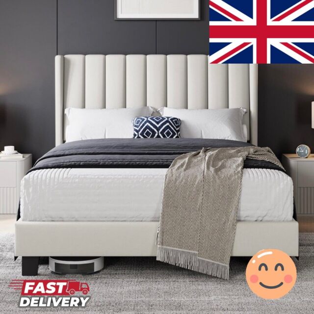 Yaheetech Upholstered Double Bed Frame With Tufted Headboard - Beige