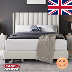 Yaheetech Upholstered Double Bed Frame With Tufted Headboard - Beige