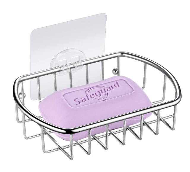 Maxhold Traceless Self Adhesive Soap Dish, Stainless Steel Basket Gray