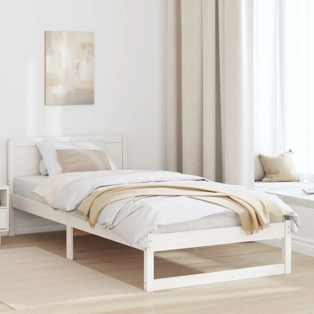 Bed Frame With Headboard White 90 X 190 Cm Solid Pine Wood Vidaxl