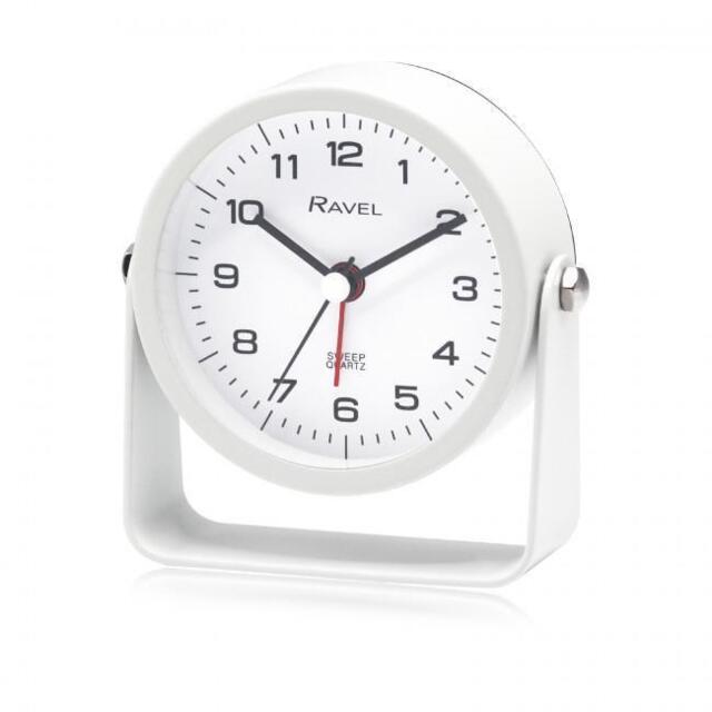 Ravel Bedside Round Metal Alarm Clock With Stand White Rc050.4