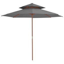 Double Decker Parasol With Wooden Pole Garden Umbrella Sun Shelter