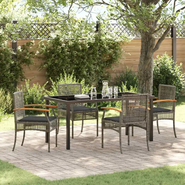 Garden Dining Set 5 Pcs Grey Poly Rattan Vidaxl