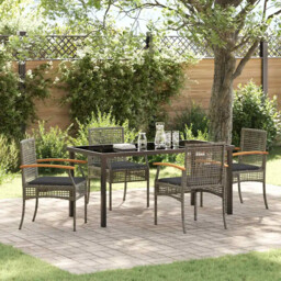 Garden Dining Set 5 Pcs Grey Poly Rattan Vidaxl
