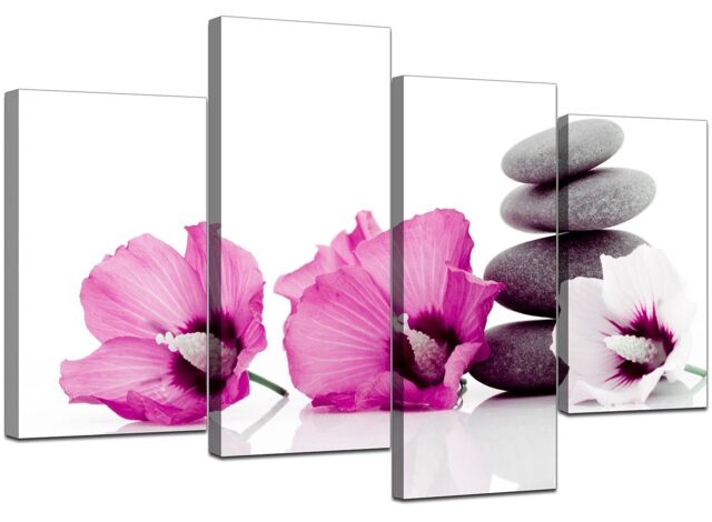 Large Pink Flower Floral Canvas Wall Art Pictures 130cm Set Xl 4069
