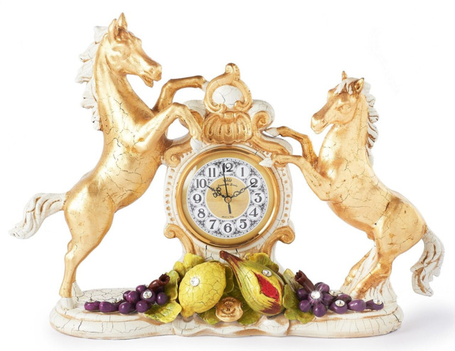 Watch Table 2 Horses Porcelain Of Capodimonte Fruits And Gold Foil