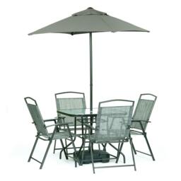 Garden Patio Dining Set Oasis 7 Piece Outdoor W Parasol & Base - Grey