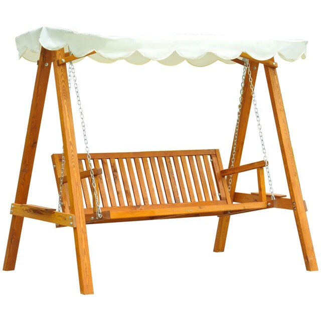 3-seater Garden Swing Chair Cream Larch Wood Polyester Canopy