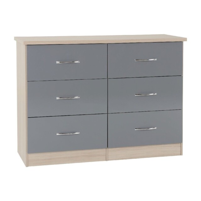 Nevada 6 Drawer Chest Of Drawers Grey & Oak Gloss Bedroom Storage