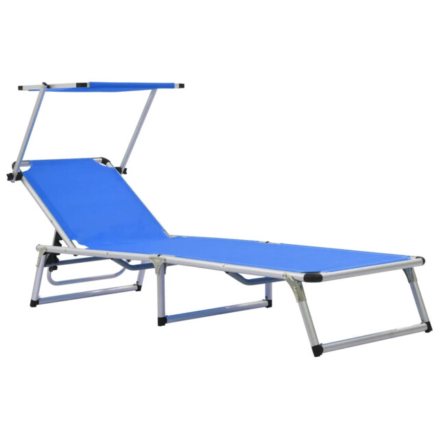 Folding Sun Lounger With Roof Aluminium And Textilene Blue Vidaxl