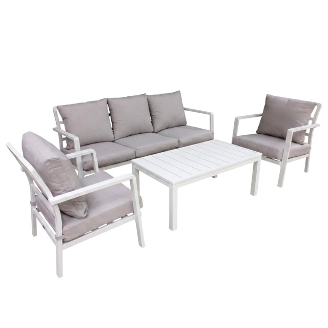 Kyoto Garden Set 4 Piece, Aluminium Chair & Table - White