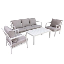 Kyoto Garden Set 4 Piece, Aluminium Chair & Table - White