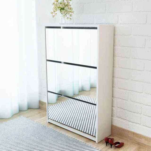 Shoe Cabinet 3-layer Mirror White 63x17x102.5 Cm Vidaxl