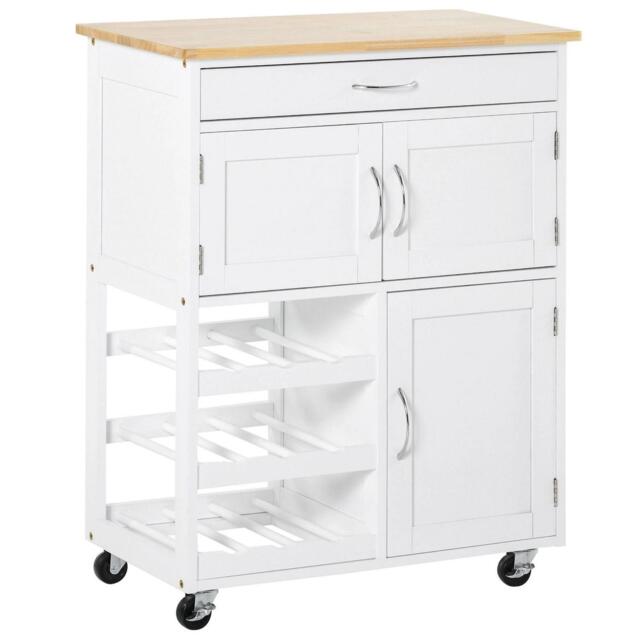 Homcom Rolling Kitchen Island Trolley Storage Cart Rubberwood Top