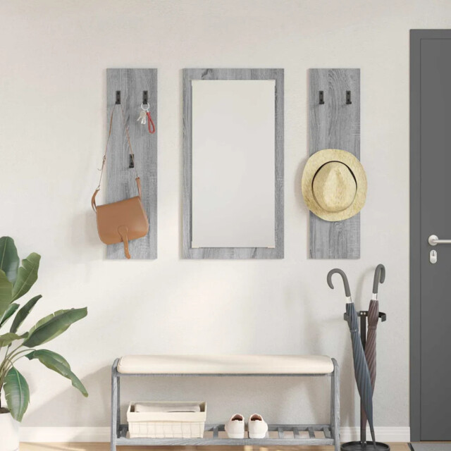 Wall-mounted Coat Rack With Mirror Grey Sonoma 96 X 1.5 X 90 Cm Vidaxl