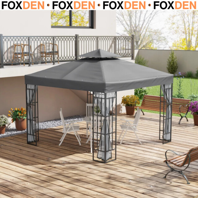 3m X 3m Two Tier Metal Gazebo Party Tent Outdoor Garden Patio Canopy