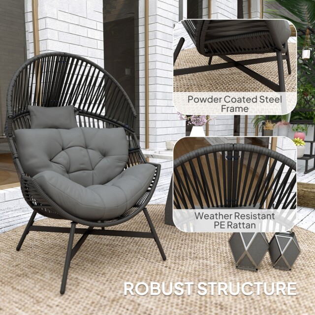 Modern Rattan Egg Chair Charcoal Grey - Outdoor Garden Patio Furniture