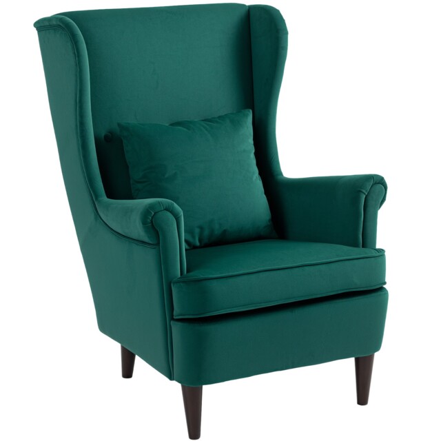 Homcom Modern Accent Chair, Upholstered Wingback Armchair With Wood