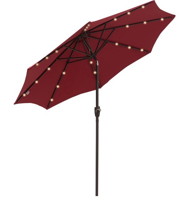 Garden Parasol Outdoor Tilt Sun Umbrella Led Light Hand Crank Red