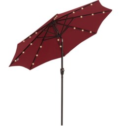 Garden Parasol Outdoor Tilt Sun Umbrella Led Light Hand Crank Red