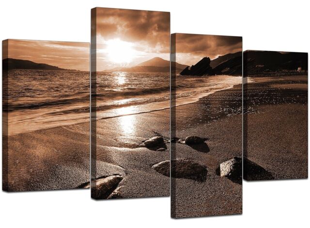 Large Brown Sepia Beach Canvas Wall Art Pictures 130cm Prints Xl 4076