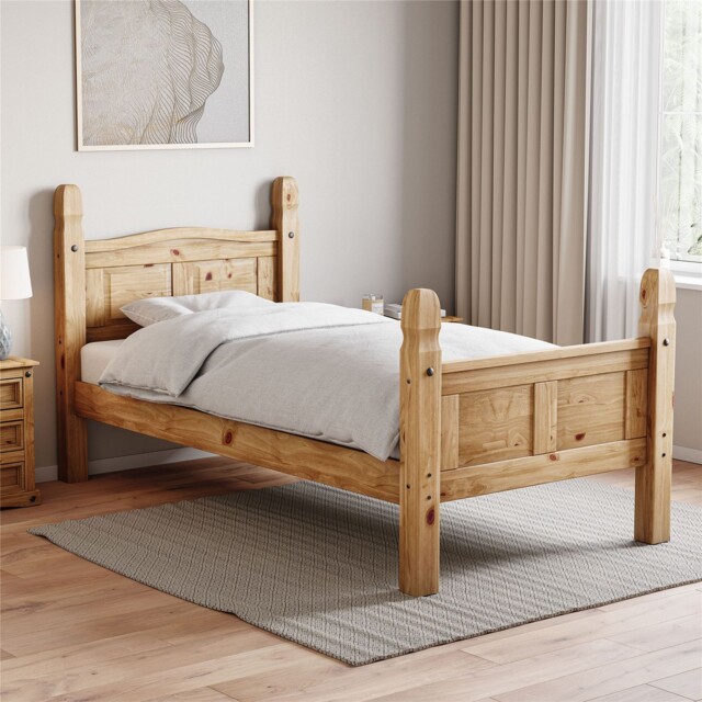 Corona Single Double King Bed High Low Foot End Solid Pine Wood