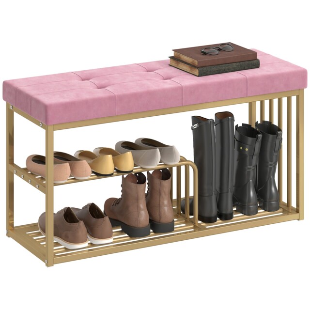 Homcom Shoe Storage Bench With Seat Cushion Tufted Shoe Rack Bench