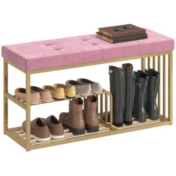 Homcom Shoe Storage Bench With Seat Cushion Tufted Shoe Rack Bench