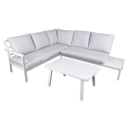 Dellonda Kyoto White 3 Piece Outdoor Garden Corner Sofa & Coffee Table