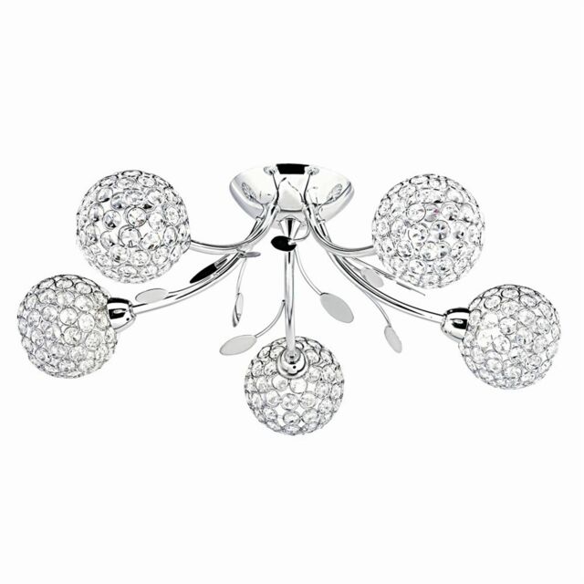 Bellis Ii Chrome 5 Way Ceiling Light Clear Glass / Crystal Shades
