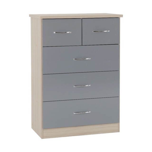 Nevada 3+2 Drawer Chest Grey Gloss Bedroom Furniture 5 Drawer