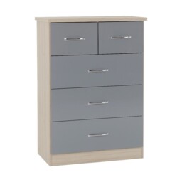 Nevada 3+2 Drawer Chest Grey Gloss Bedroom Furniture 5 Drawer