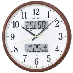 Seiko Bc405b Wall Clock Radio Controlled Calendar 35cm Brown Metallic