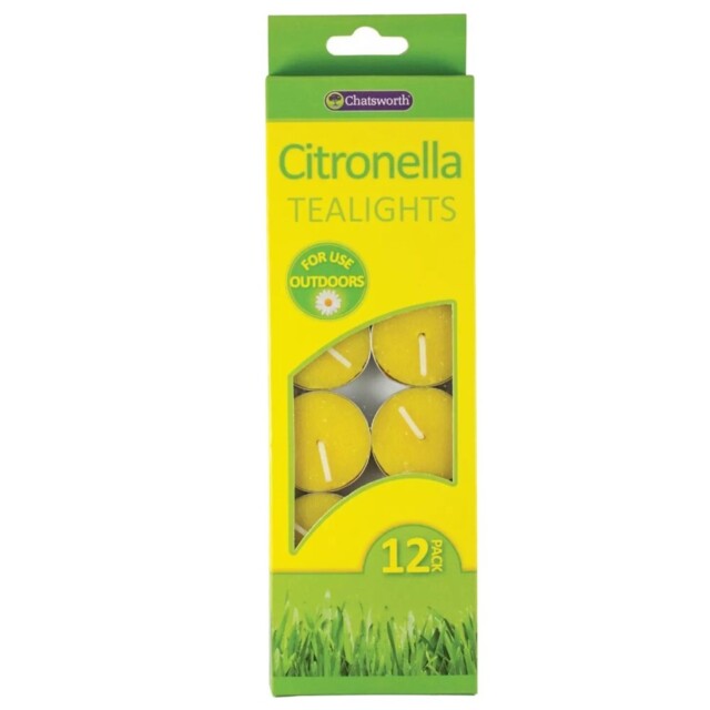 Chatsworth Pack 12 Citronella Tea Light Scented Candles Bug Insect