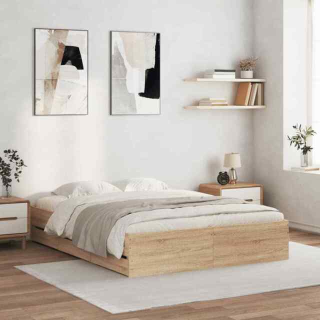 Bed Frame With Drawers Sonoma Oak 140x190 Cm Engineered Wood Vidaxl