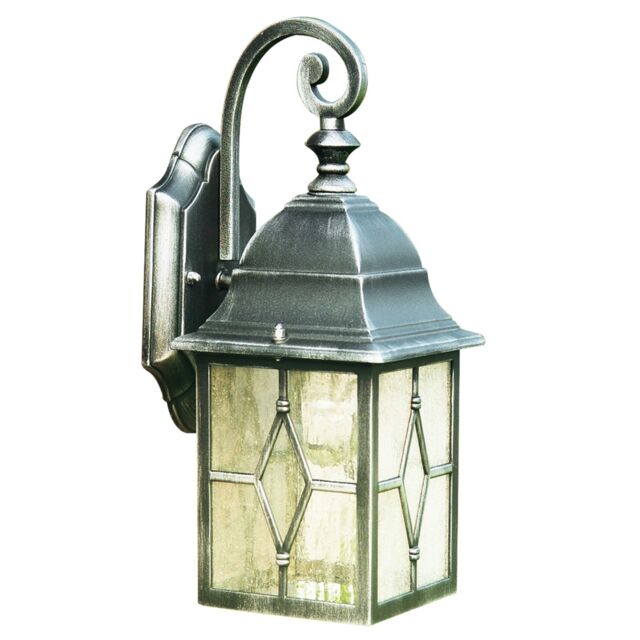 Black Silver Finish Cathedral Style Leaded Glass Outdoor Wall Light