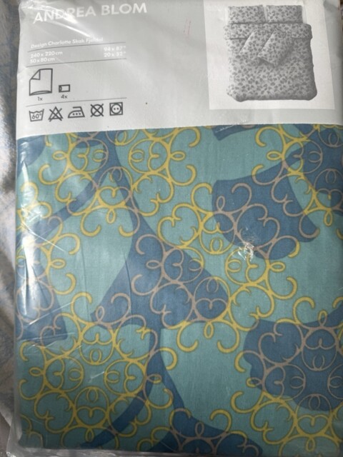 Ikea Andrea Blom King Size Duvet Quilt Set & 4 Pillowcases Blue Green