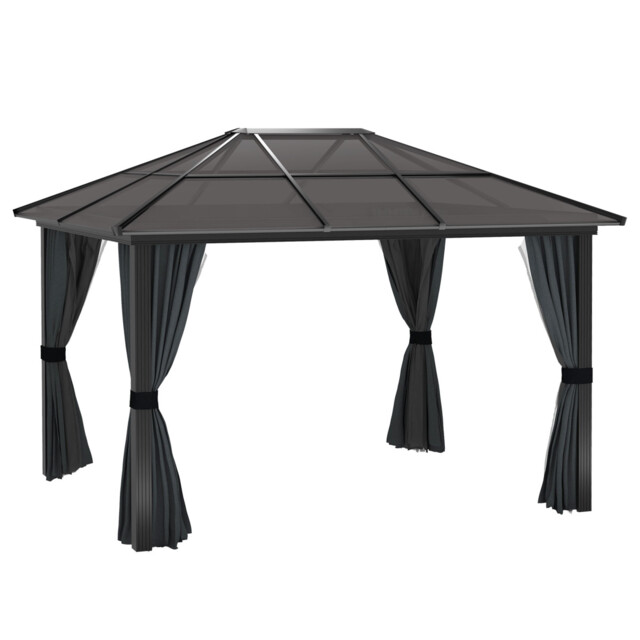 Aluminium Black Gazebo 3.6m X 3m Hardtop Canopy With Polycarbonate