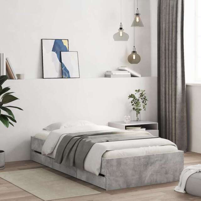 Bed Frame With Drawers Concrete Grey 75x190 Cm Small Single Engineered